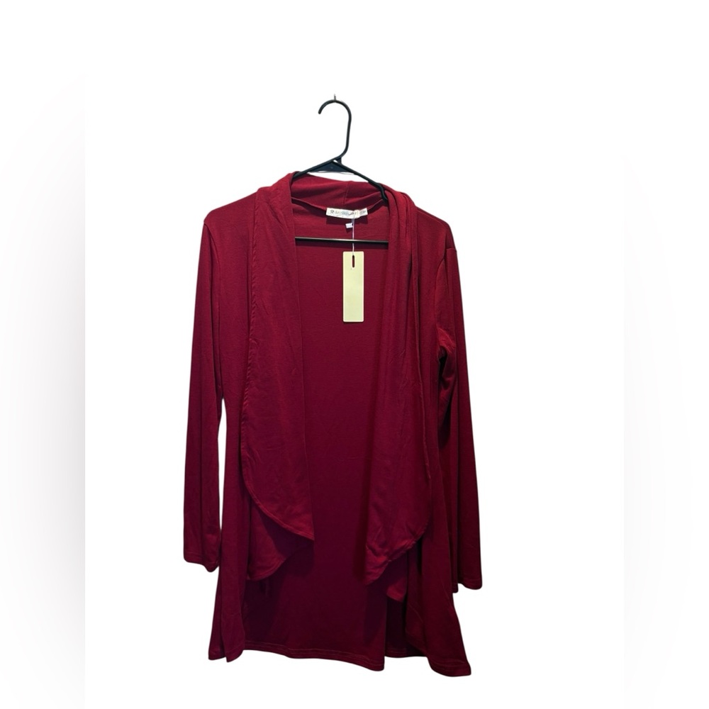 BaishengGT Women's Size S Open Front Cardigan Drape Red Long Sleeve NWT